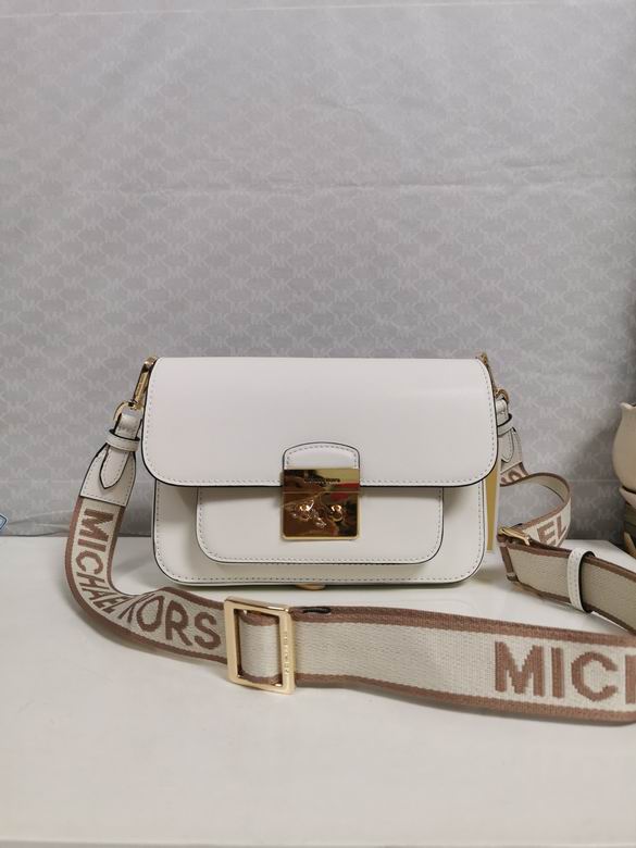 Michael Kors Sloan Editor Shoulder Bag in White Leather with Logo Strap