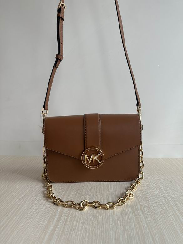 Michael Kors Carmen Medium Crossbody Bag in Tan Brown Leather with Gold Chain