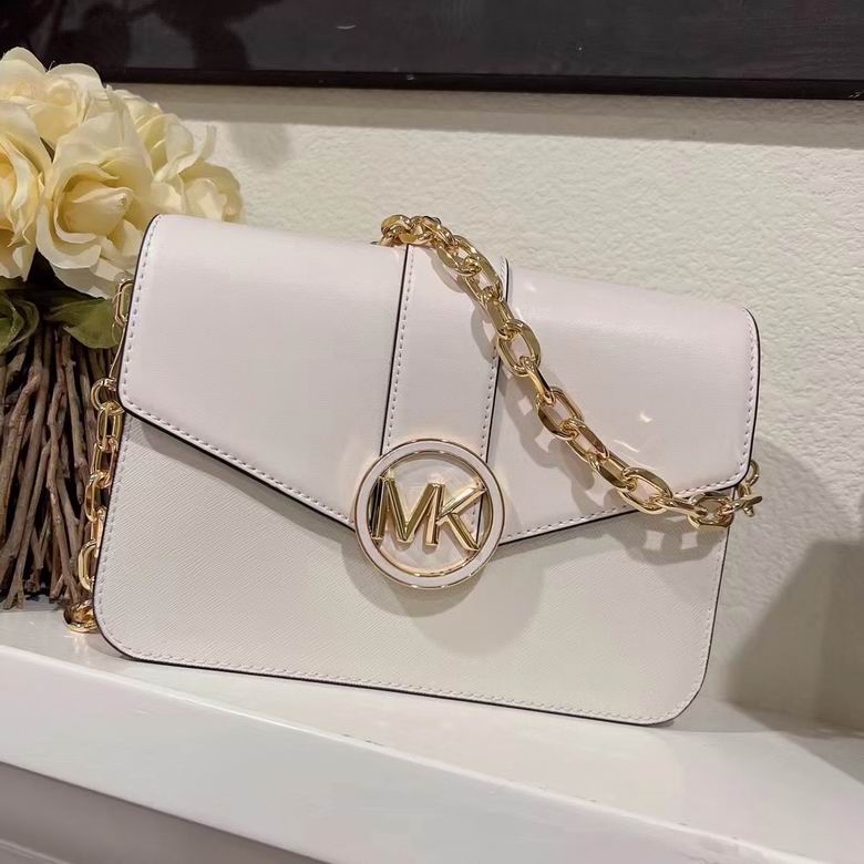 Michael Kors Carmen Medium Chain Shoulder Bag in Cream Saffiano Leather