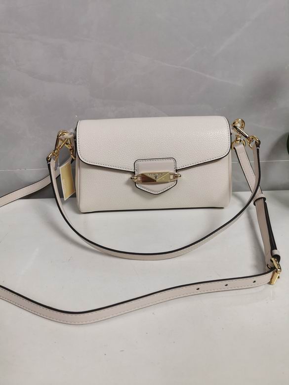 Michael Kors Bradshaw Flap Crossbody Bag in Light Cream Pebbled Leather