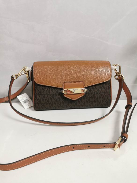 Michael Kors Bradshaw Flap Crossbody Bag in Brown Signature Logo and Luggage Leather