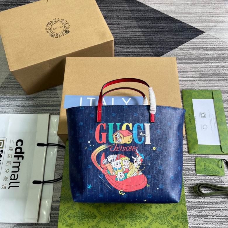 Gucci The Jetsons Mini Tote Bag in Navy GG Supreme Canvas with Red Handles