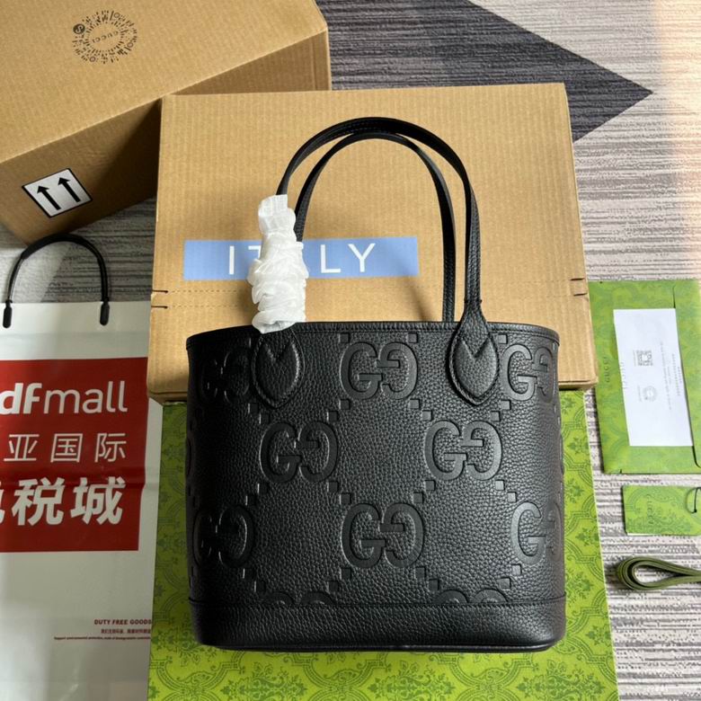 Gucci Jumbo GG Small Tote Bag in Black Embossed Leather