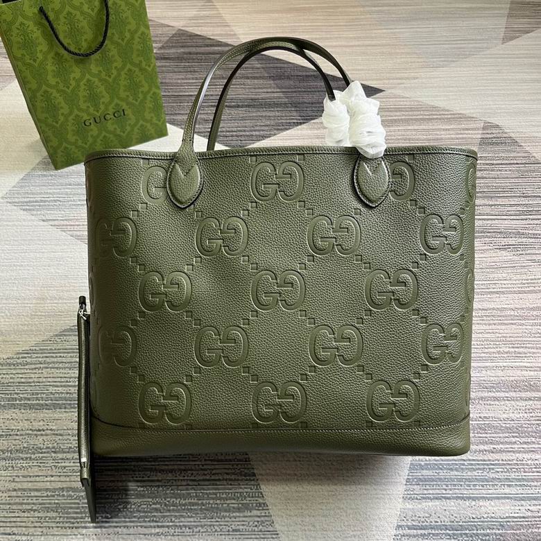 Gucci Jumbo GG Large Tote Bag in Olive Green Embossed Leather