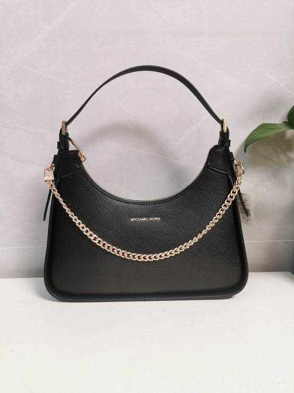 Michael Kors Wilma Small Shoulder Bag in Black Leather with Gold Chain