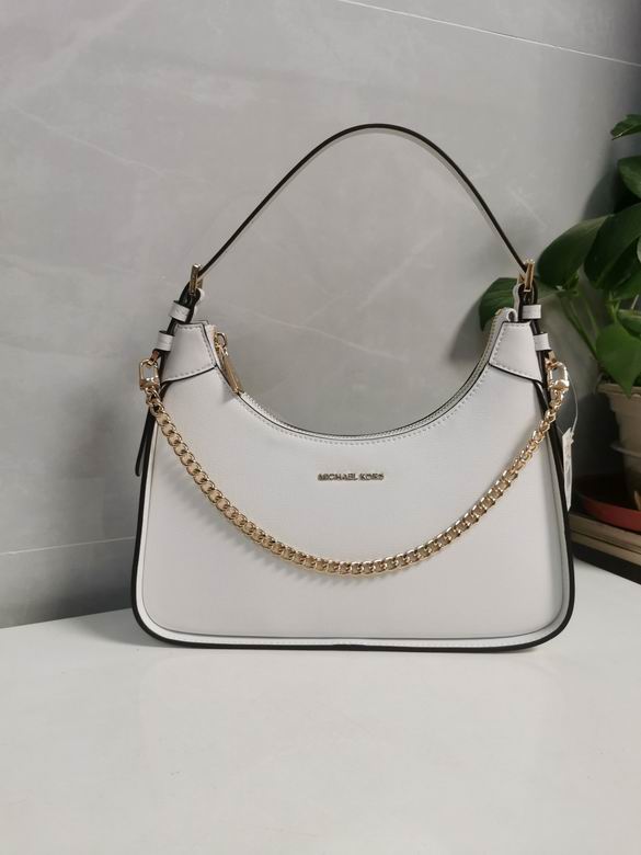 Michael Kors Wilma Large Shoulder Bag with Gold Chain in White Leather