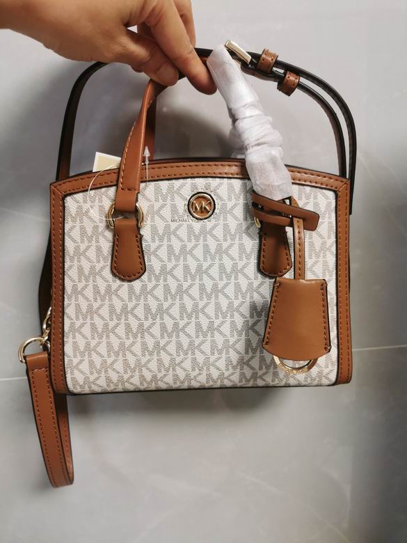 Michael Kors Chantal Small Logo Satchel Crossbody in Vanilla and Luggage Brown