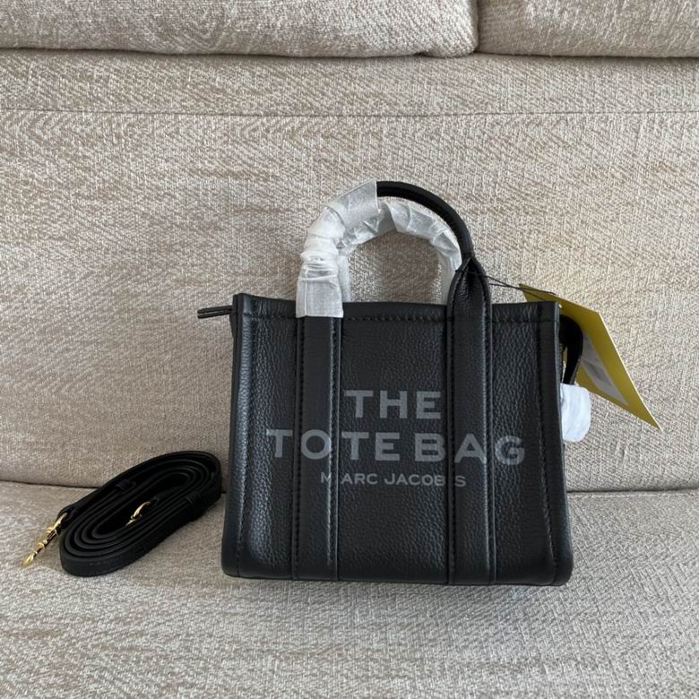 Marc Jacobs The Leather Mini Tote Bag in Black Grained Leather with Strap