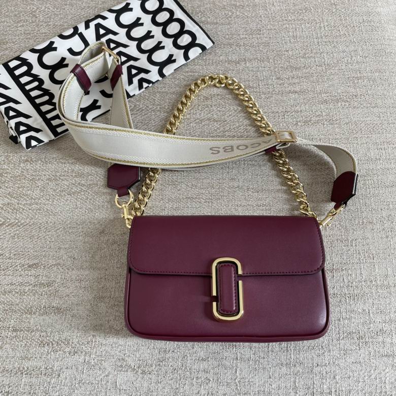 Marc Jacobs The J Marc Shoulder Bag in Burgundy Leather with Chain and Strap