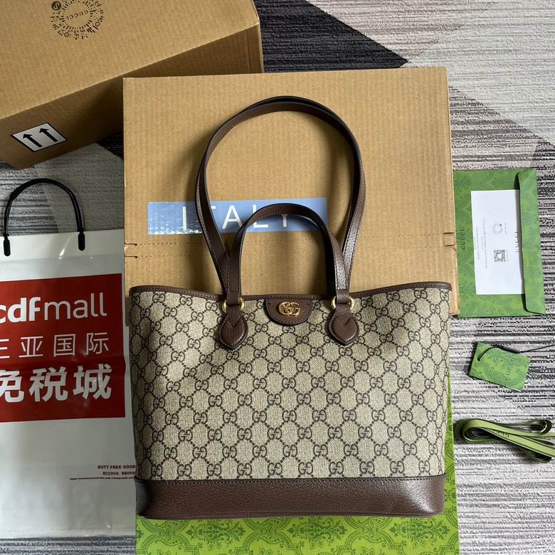 Gucci Ophidia Small Tote Bag in Beige and Ebony GG Supreme Canvas