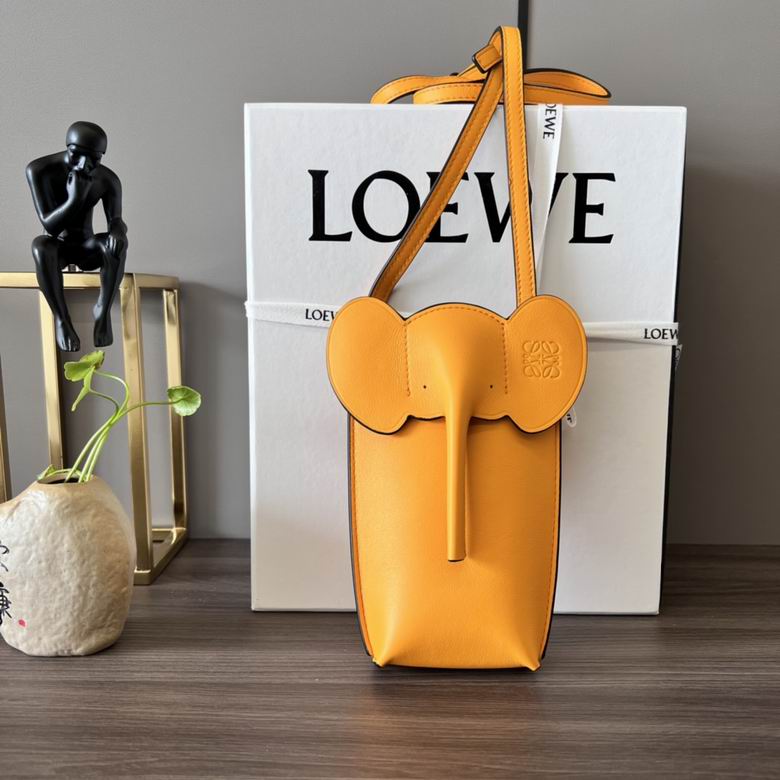 Loewe Elephant Pouch Crossbody Phone Bag in Orange Yellow Calfskin Leather