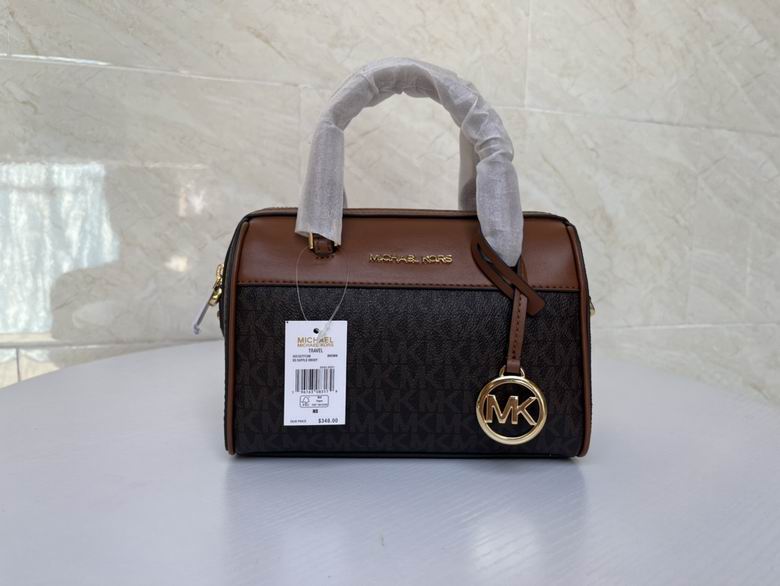 Michael Kors Small Travel Duffle Satchel in Brown MK Signature Logo Canvas
