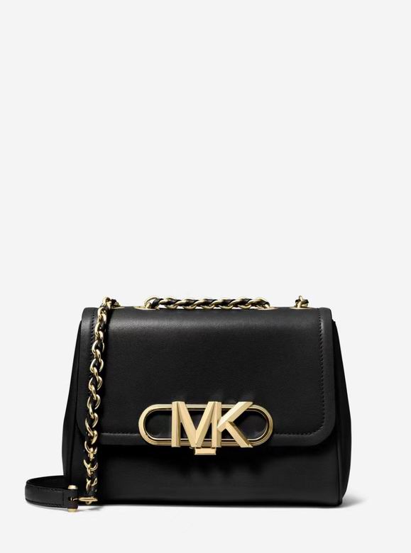 Michael Kors Parker Medium Shoulder Bag in Black Leather with Gold MK Logo