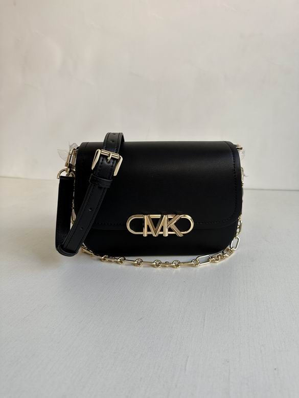 Michael Kors Parker Medium Shoulder Bag in Black Leather with Gold MK Logo
