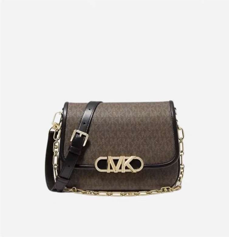 Michael Kors Parker Medium Shoulder Bag in Brown Signature Logo with Gold Chain