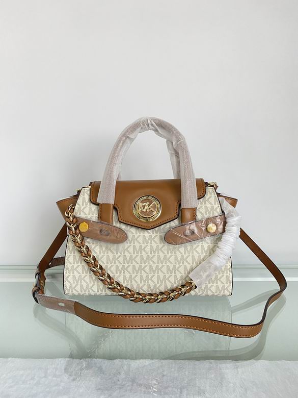 Michael Kors Carmen Small Satchel in Vanilla Logo Print with Acorn Trim