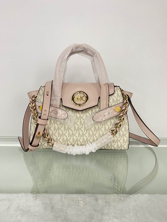 Michael Kors Carmen Extra-Small Satchel in Vanilla MK Logo Canvas with Blush Trim