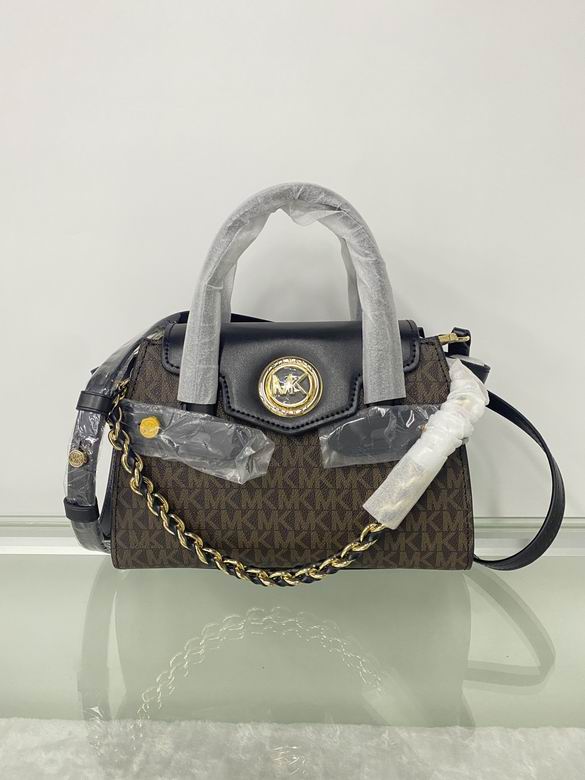 Michael Kors Small Satchel in Brown MK Logo Canvas with Black Leather Trim