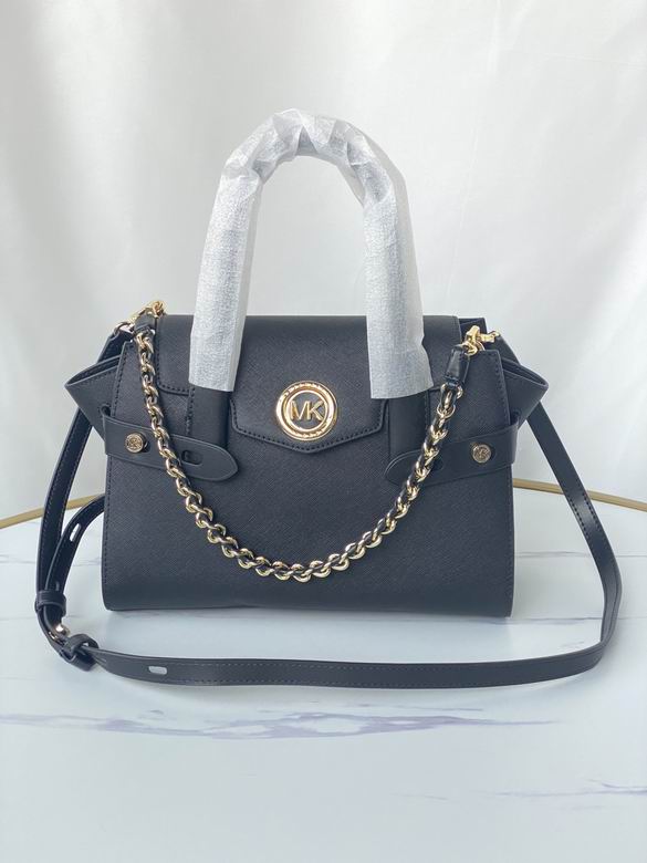 Michael Kors Carmen Small Satchel Bag in Black Saffiano Leather with Gold Chain