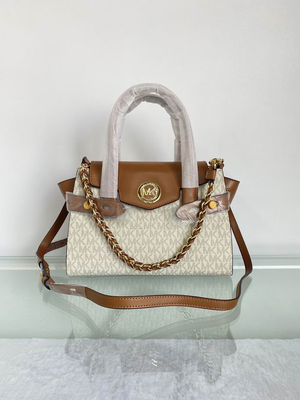 Michael Kors Carmen Small Satchel in Vanilla MK Logo Canvas with Acorn Trim