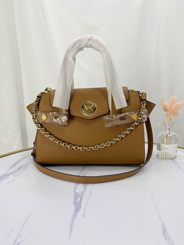 Michael Kors Carmen Medium Satchel with Chain Detail in Tan Saffiano Leather