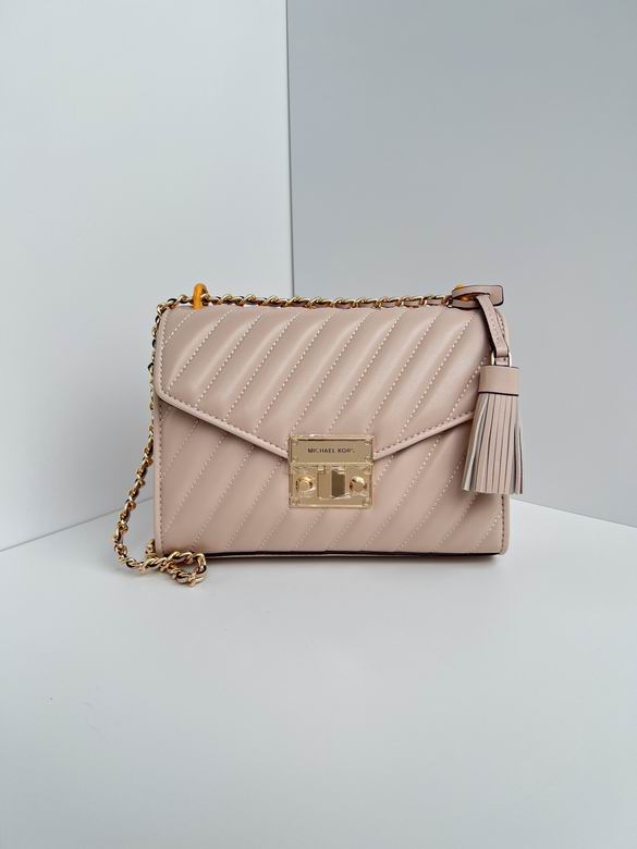 Michael Kors Rose Quilted Chain Shoulder Bag with Tassel in Blush Pink