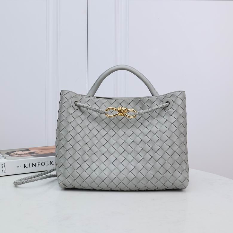 Bottega Veneta Andiamo Medium Top-Handle Bag in Grey Intrecciato Leather