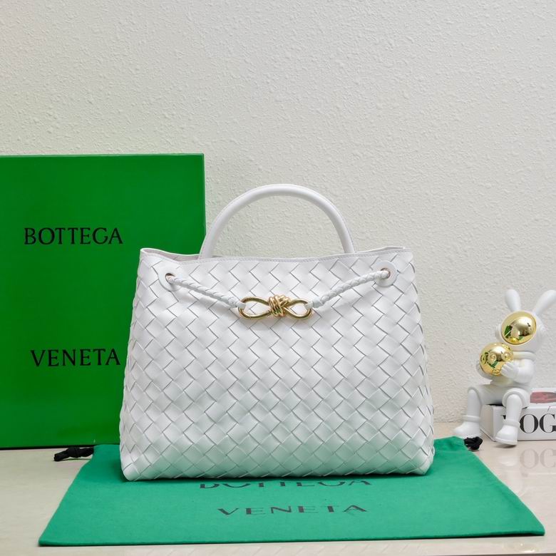 Bottega Veneta Andiamo Medium Top-Handle Bag in White Intrecciato Leather