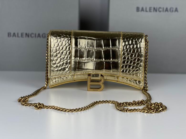 Balenciaga Hourglass Wallet on Chain in Gold Crocodile-Embossed Leather