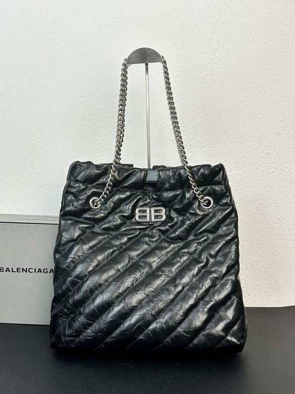 Balenciaga Crush Medium Chain Tote Bag in Black Quilted Leather