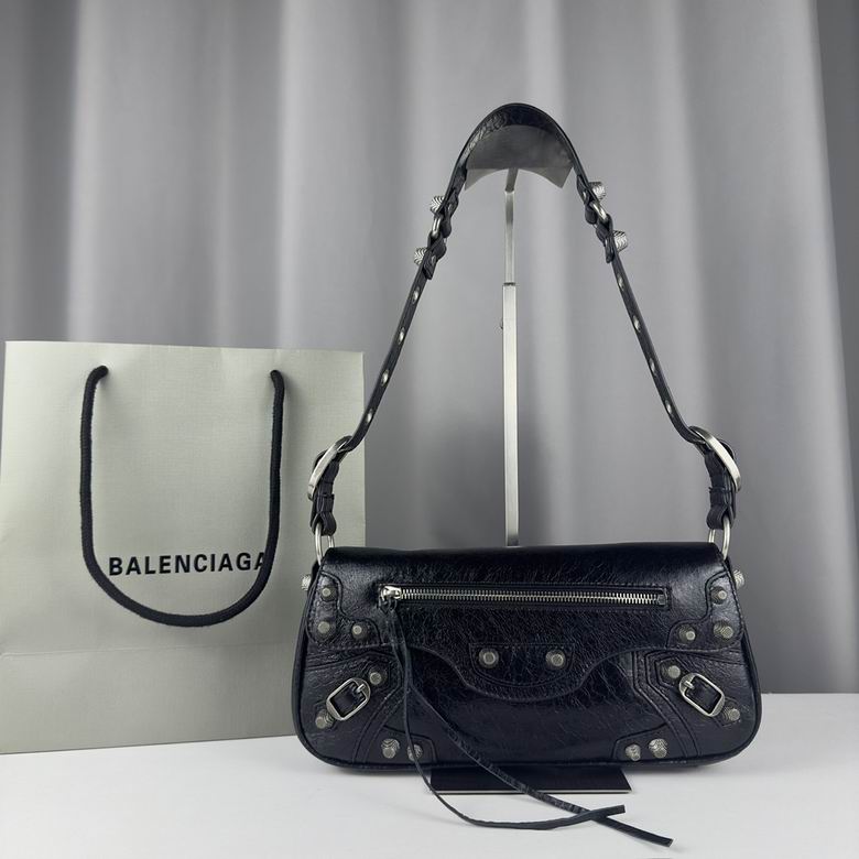 Balenciaga Le Cagole Shoulder Bag in Black Distressed Leather with Studs