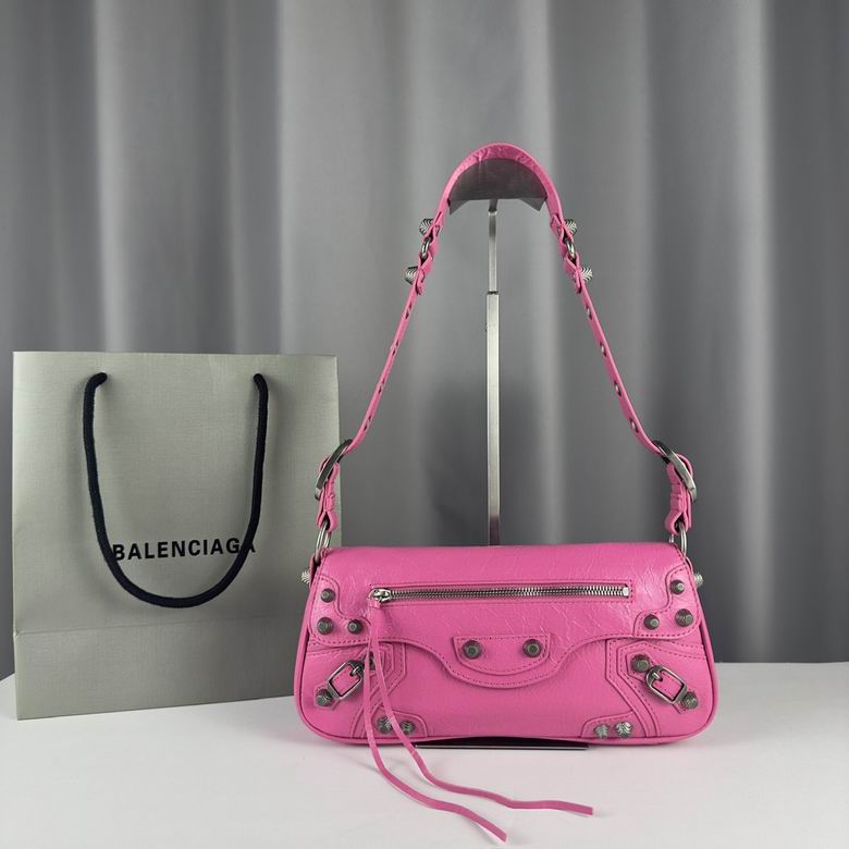Balenciaga Le Cagole Small Shoulder Bag in Pink Leather with Studs