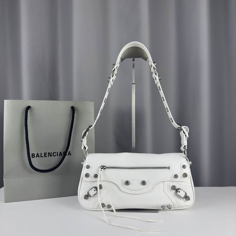 Balenciaga Le Cagole Shoulder Bag in White Leather with Silver Studs