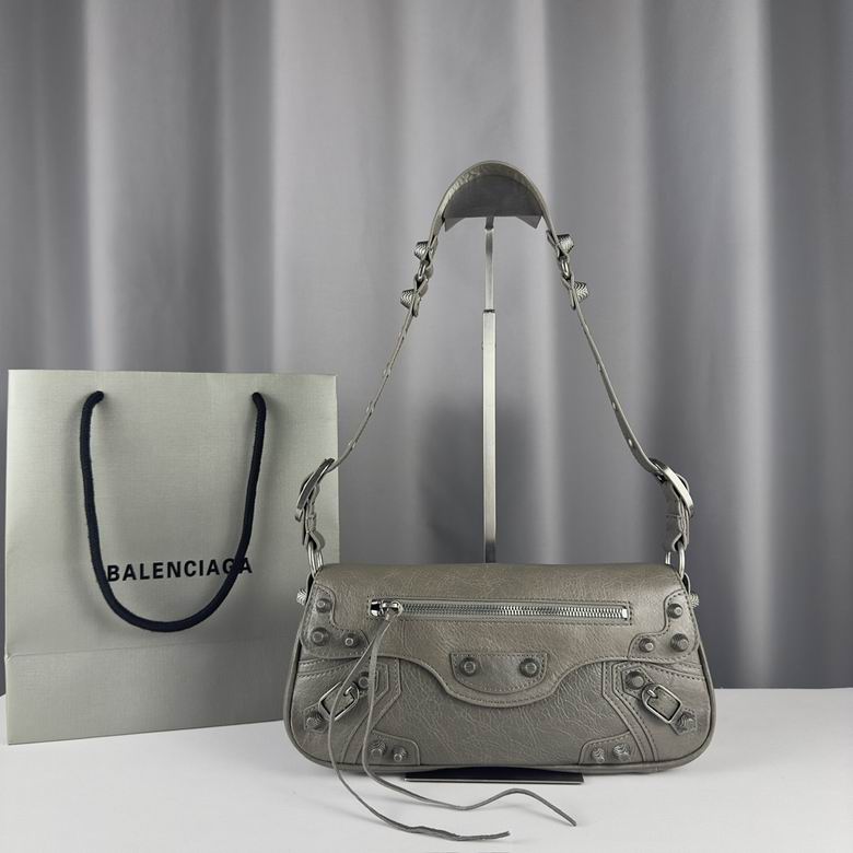 Balenciaga Le Cagole Shoulder Bag in Grey Distressed Leather with Studs
