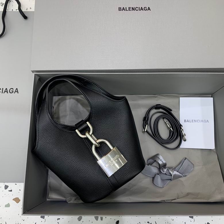 Balenciaga Locker Mini Bucket Bag in Black Grained Leather with Padlock