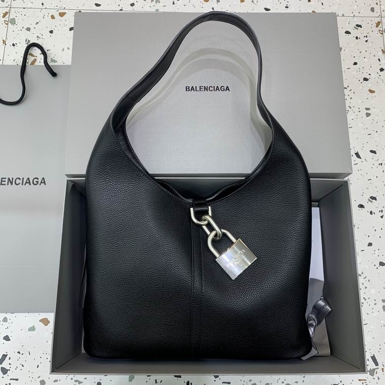 Balenciaga Locker Hobo Shoulder Bag in Black Grained Leather with Padlock