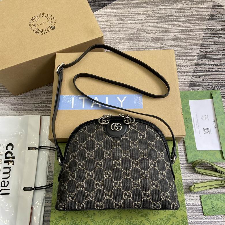 Gucci Ophidia Small GG Denim Shoulder Bag in Black and Grey