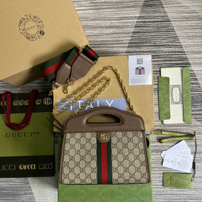 Gucci Ophidia Small Top-Handle Bag in GG Supreme Canvas with Web Stripe