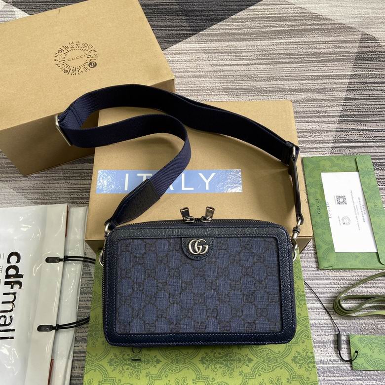 Gucci Ophidia Mini Top-Zip Crossbody Bag in Navy Blue GG Canvas
