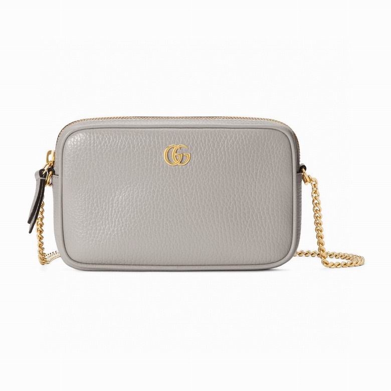 Gucci GG Marmont Mini Chain Shoulder Bag in Light Grey Grained Leather