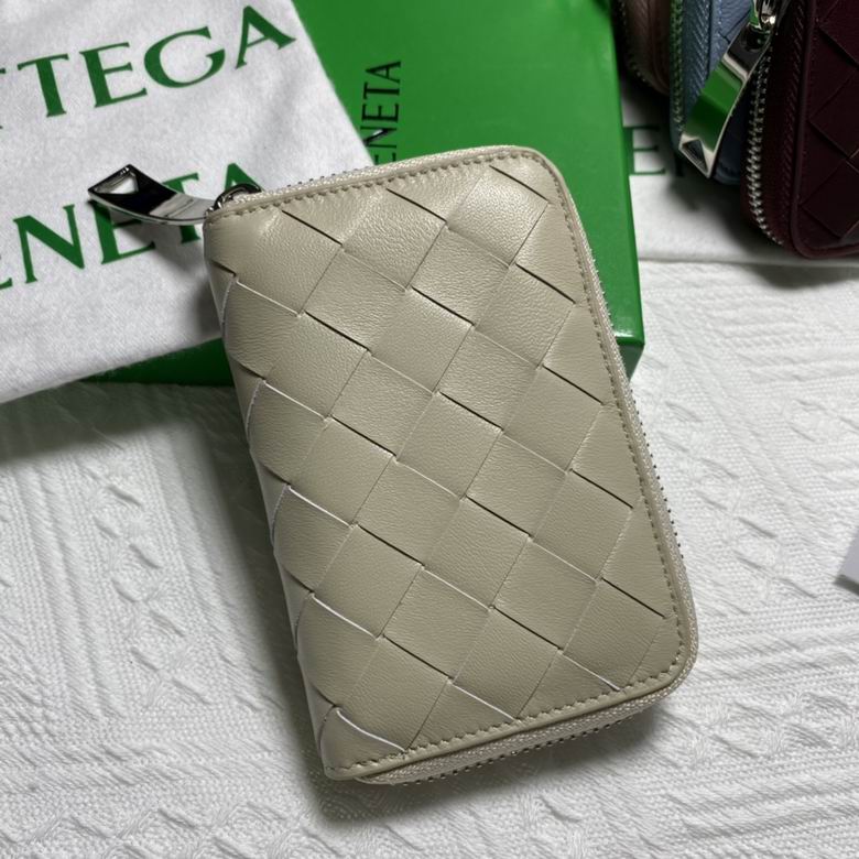 Bottega Veneta Intrecciato Small Zip-Around Wallet in Light Beige Leather