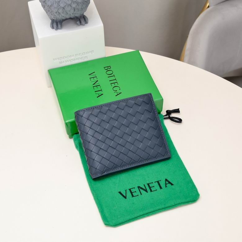 Bottega Veneta Intrecciato Bi-Fold Wallet in Slate Blue Woven Leather