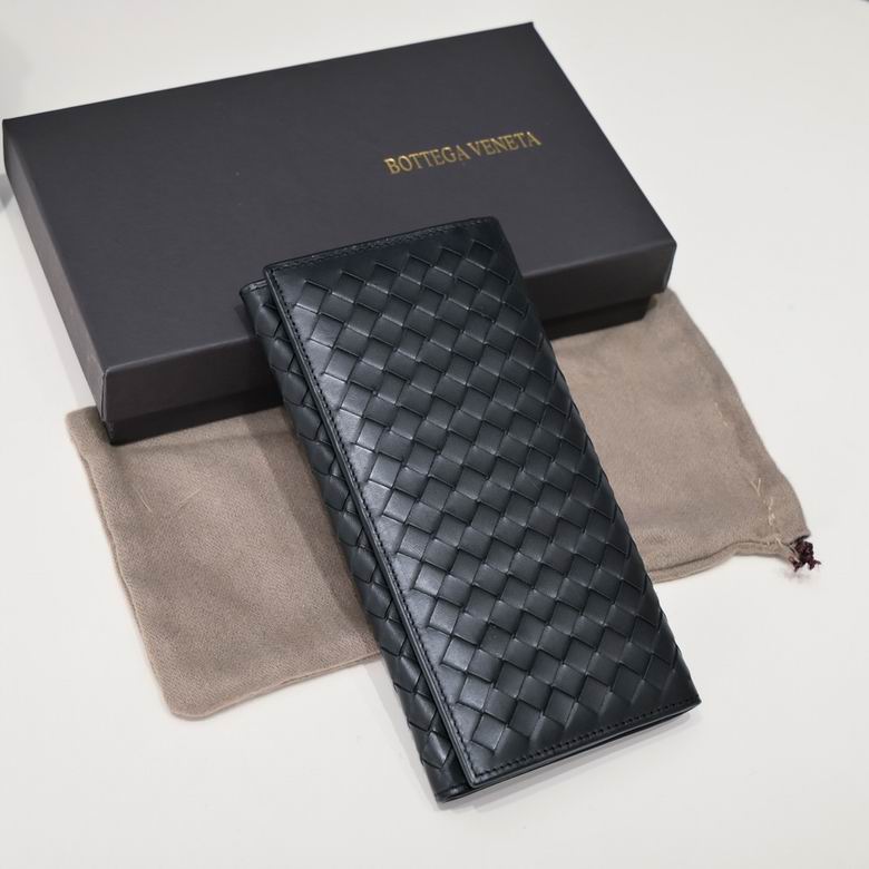 Bottega Veneta Intrecciato Long Flap Wallet in Black Woven Leather