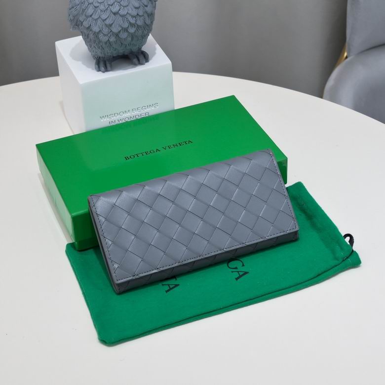 Bottega Veneta Intrecciato Long Flap Wallet in Gray Woven Leather