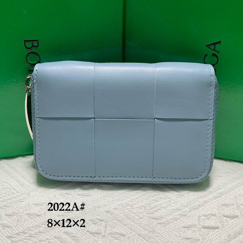 Bottega Veneta Cassette Zip-Around Card Holder Wallet in Light Blue Intreccio Leather