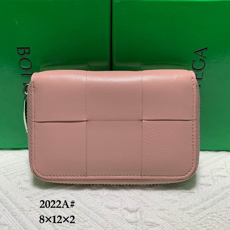 Bottega Veneta Cassette Zip-Around Wallet in Pink Woven Leather