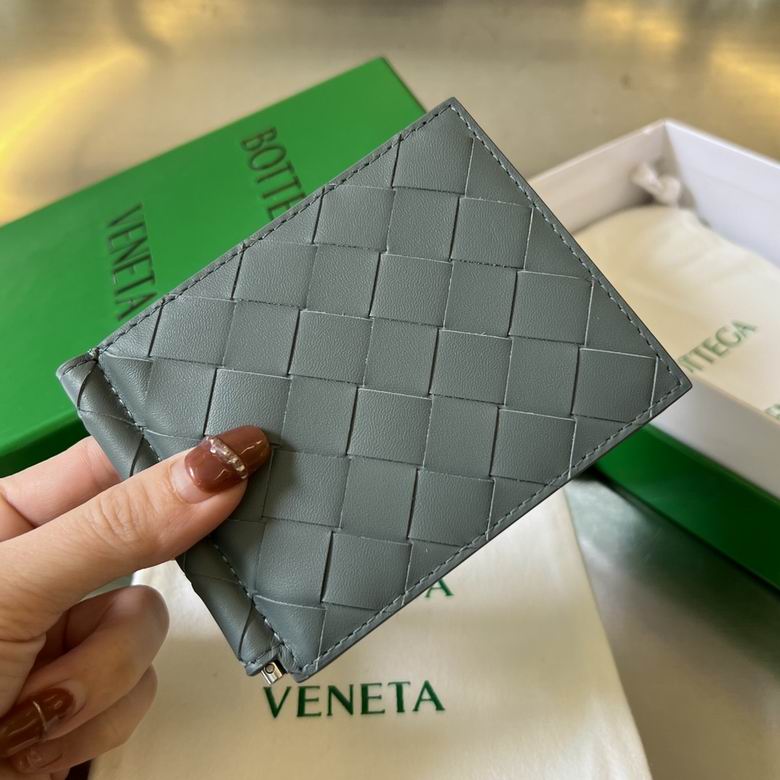 Bottega Veneta Intrecciato Bi-Fold Wallet in Slate Grey Woven Leather