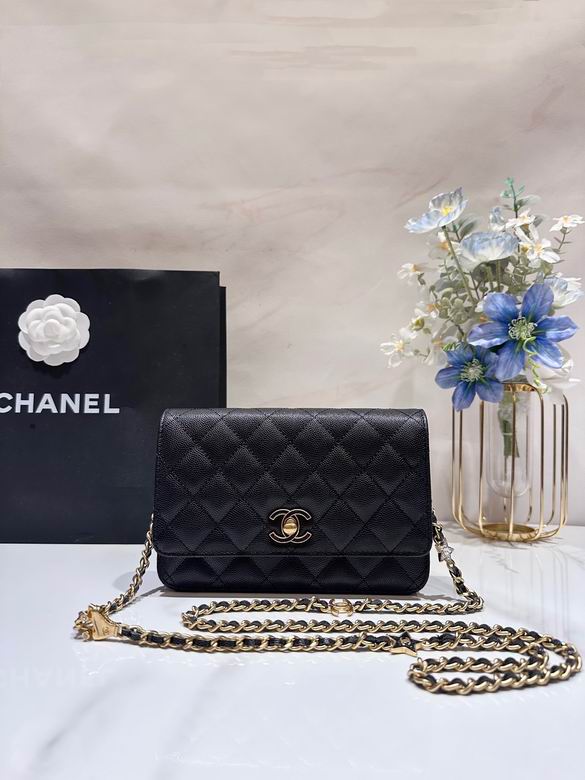 Chanel Wallet on Chain Quilted Crossbody Bag in Black Grained Leather