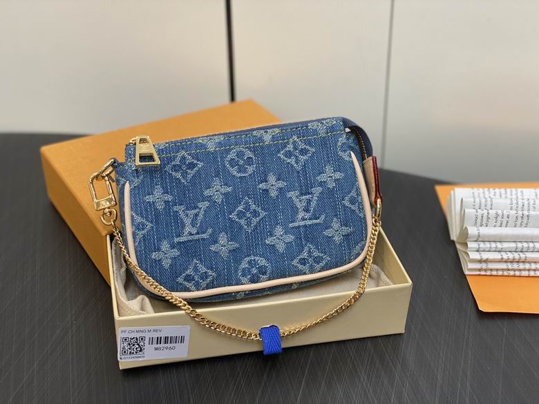 Louis Vuitton Mini Pochette Accessoires in Blue Monogram Denim with Chain