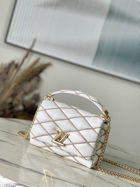 Louis Vuitton GO-14 MM Top-Handle Chain Bag in Cream White Quilted Leather
